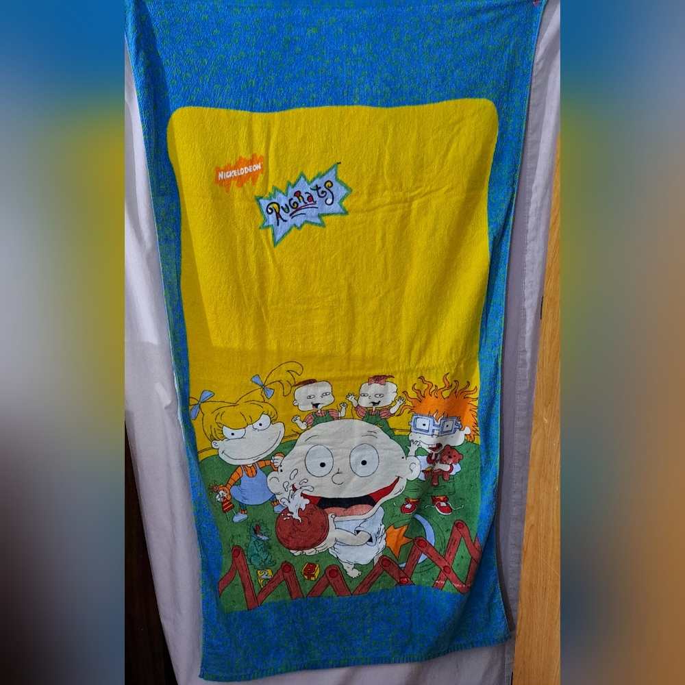 Nickelodeon Rugrats Characters Yellow & Blue Beach Towel 30" x 57" G 1998